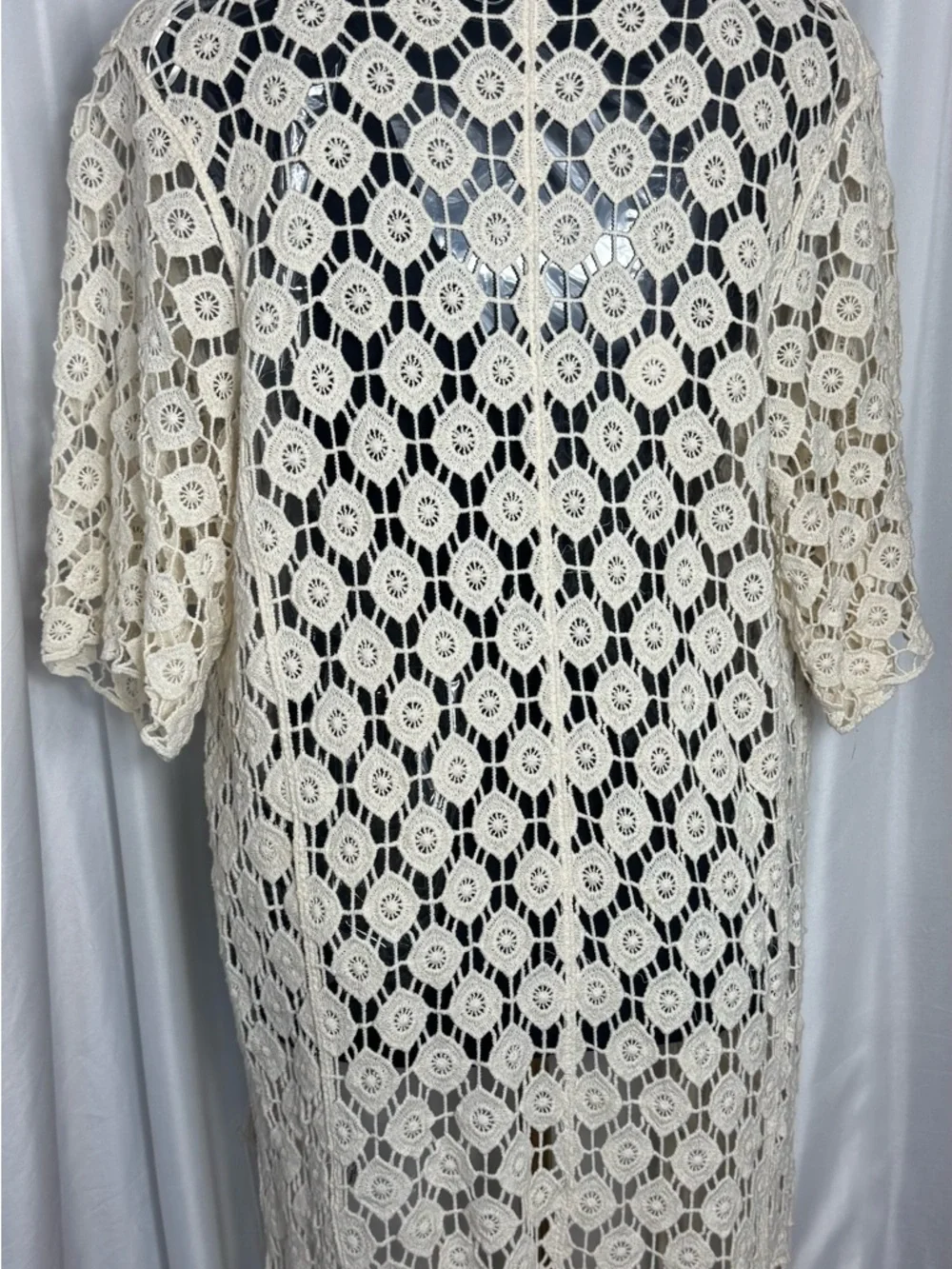 Rebellion Again 100% cotton fringe boho crochet kimono duster Small NWOT - Picture 9 of 14